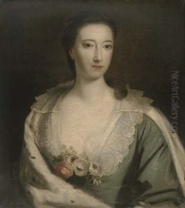 Portrait Of A Lady (mary, Duchess Of Norfolk?) In A Green Dress With Lace Trim, Flowers Attached To The Bodice, And An Ermine Cloak