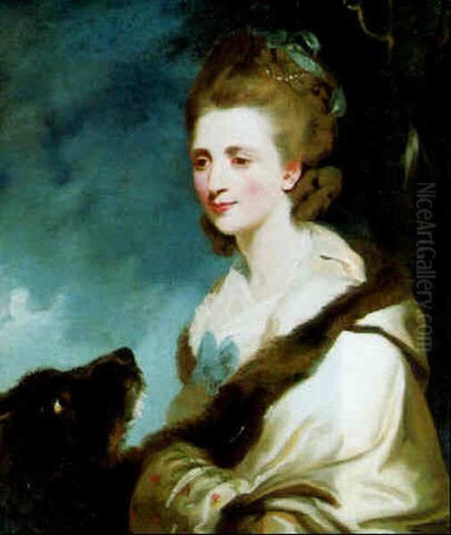 Portrait Of Mrs. George Huddesford, Seated With Her Dog Before A Landscape - view 1
