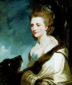 Portrait Of Mrs. George Huddesford, Seated With Her Dog Before A Landscape by William Doughty