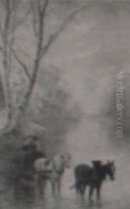 An Extensive River View, With Horsedrawn Wagon In Foreground