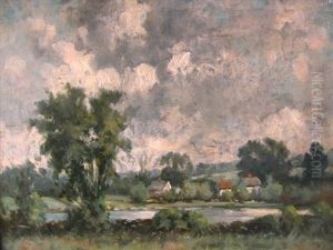 Landscape With Houses &amp; Pond