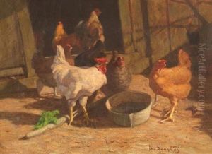 The Rooster's Call/a Genre Scene With Hens by Walter Douglas