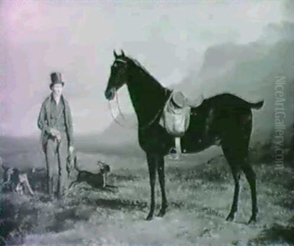 General Lord Robert Kerr Of Newbattle Rough Shooting In A Mountainous Landscape, With His Pony And Two Pointers - view 1