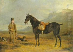 General Lord Robert Kerr Of Newbattle Rough Shooting In A Mountainous Landscape, With His Pony And Two Pointers