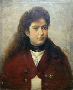 Portrait Of A Lady, In A Red Coat by Ioannis Doukas
