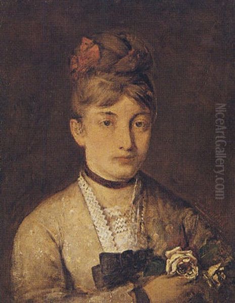 Portrait Of A Young Lady With White Roses - view 1