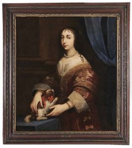 Portrait Of A Noblewoman With A King Charles Spaniel by Jan Frans van Douven