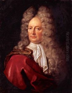 Portrait Of A Nobleman Wearing A White Cravat And A Red Overcoat by Jan Frans van Douven