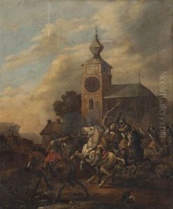 Cavaleriegevecht Bij Kerktoren Op Het Middaguur
