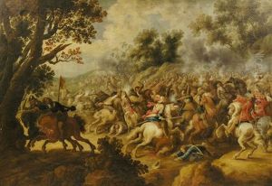 Grose, Vielfigurige Schlachtenszene Aus Den Spanisch-niederlandischen Erbfolgekriegen by Simon Johannes van Douw