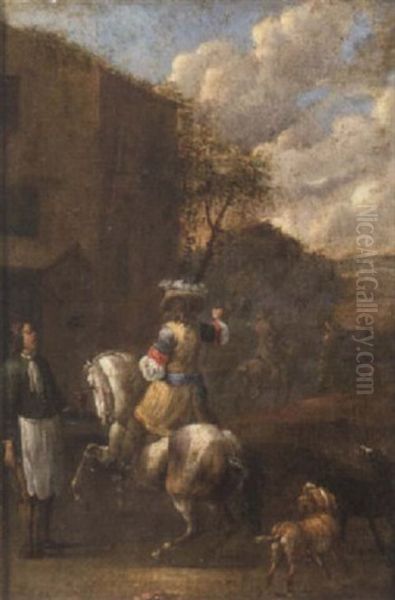 A Horseman With Hounds Taking Refreshment At An Inn - view 1