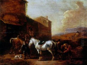 Figures Shoeing A Horse Outside A Walled Town Figures Shoeing A Horse Outside A Walled Town