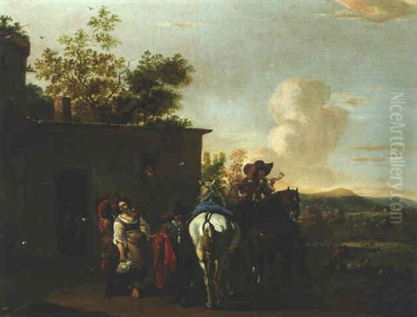 Calvary Officers Halting Outside An Inn - view 1