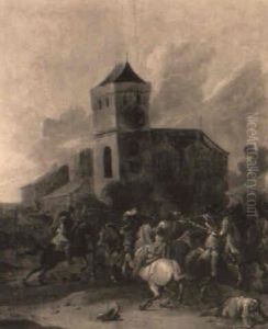 Choc De Cavalerie Devant Une Eglise Gothique