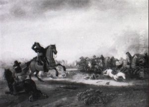 Combat De Cavalerie by Simon Johannes van Douw