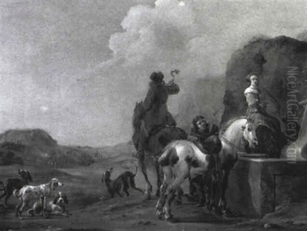 Hunt With Elegant Riders Resting By A Well - view 1