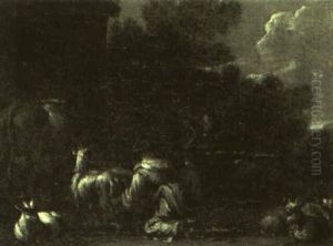 Goatherd And Cowherd With Goats And Cattle In An Italianate Landscape