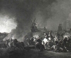 A Calvary Skirmish By A Burning Windmill A Calvary Skirmish By A Burning Windmill