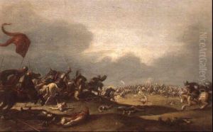 Scene De Bataille by Simon Johannes van Douw