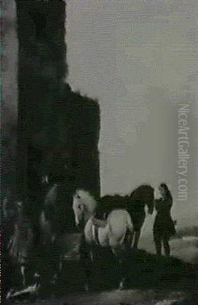 Travellers Watering Their Horses At A Trough Before An Inn - view 1