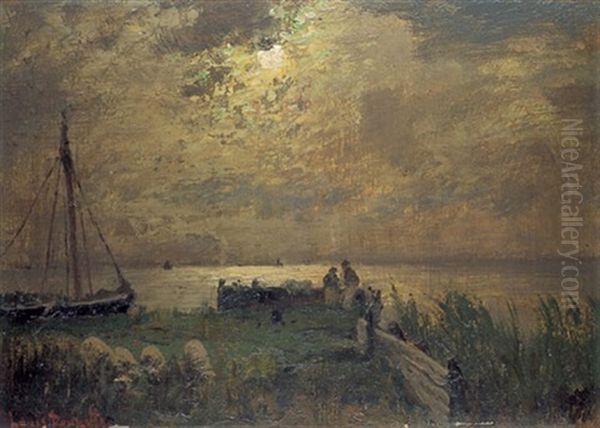 Stadt Am Fluss Im Abendlichen Licht - view 1