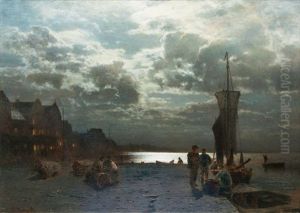 Mondnacht Im Hafen by Louis, Carl Ludwig Douzette