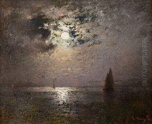 Segler Bei Mondschein by Louis, Carl Ludwig Douzette