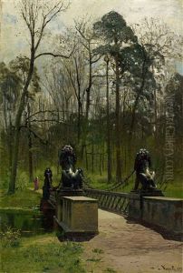 Die Lowenbrucke Im Tiergarten (berlin) by Louis, Carl Ludwig Douzette