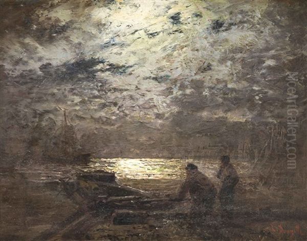 Ufer Mit Fischern Bei Mondschein - view 1