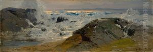 Rocky Coast With A Stormy Sea by Louis, Carl Ludwig Douzette