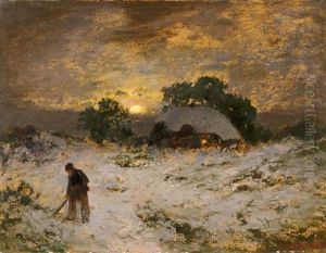Winterlandschaft Bei Sonnenuntergang by Louis, Carl Ludwig Douzette