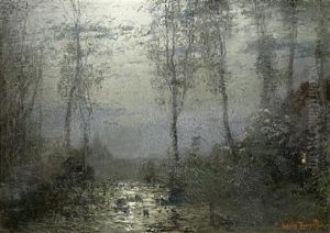 Waldlandschaft Mit Bach Im Mondschein by Louis, Carl Ludwig Douzette