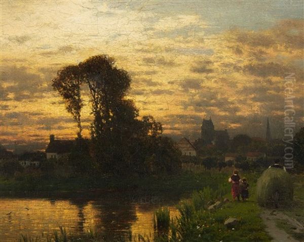 Evening Landscape With Peasants Returning From The Harvest - view 1