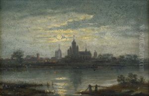 Ansicht Von Schwerin Im Mondschein by Louis, Carl Ludwig Douzette