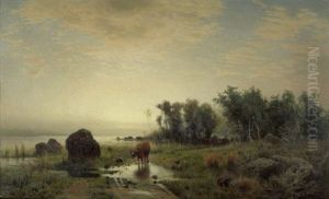 Boddenlandschaft Im Abendlicht by Louis, Carl Ludwig Douzette