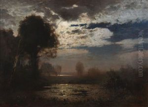 Moonlit Lake by Louis, Carl Ludwig Douzette