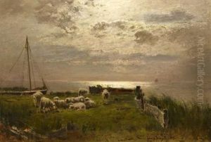 Boddenlandschaft Im Mondschein by Louis, Carl Ludwig Douzette