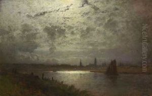 Mondscheinlandschaft Mit Blick Auf Lubeck
