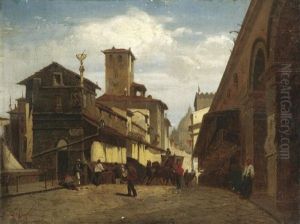 Auf Dem Ponte Vecchio In Florenz by Louis, Carl Ludwig Douzette