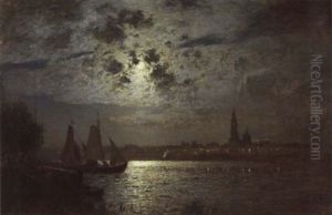 Hafenstadt An Der Ostsee Im Mondschein