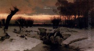 Markische Winterlandschaft Bei Sonnenuntergang by Louis, Carl Ludwig Douzette