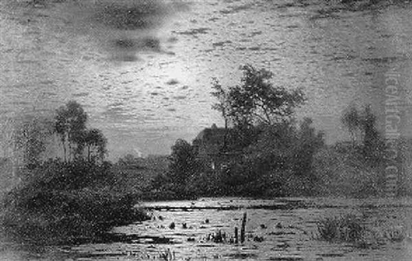 Mondbeschienene Uferlandschaft Mit Gehoft - view 1