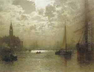 Hamburger Hafen Im Mondschein by Louis, Carl Ludwig Douzette