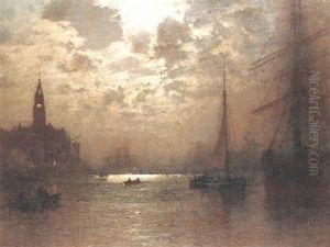 Hamburger Hafen Im Mondschein by Louis, Carl Ludwig Douzette