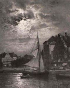 Fischerboot Im Hafen by Louis, Carl Ludwig Douzette
