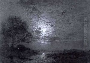 Moorlandschaft Mit Einsam Stehender Bauernkate Bei Mondschein Moorlandschaft Mit Einsam Stehender Bauernkate Bei Mondschein