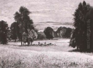 Heuende Landarbeiter In Sommerlandschaft