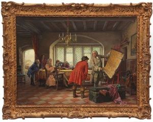 Figures In An Interior Examining An Old Map