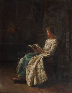 Portrait Of Helen Frances Goodwin, Seated Reading by Margaret Dovaston