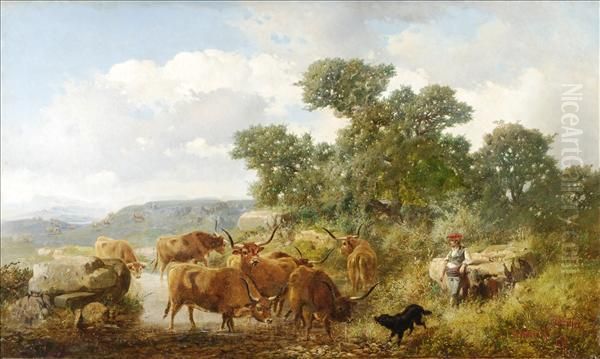 Spanish Herdsman Andcattle In A Landscape - view 1